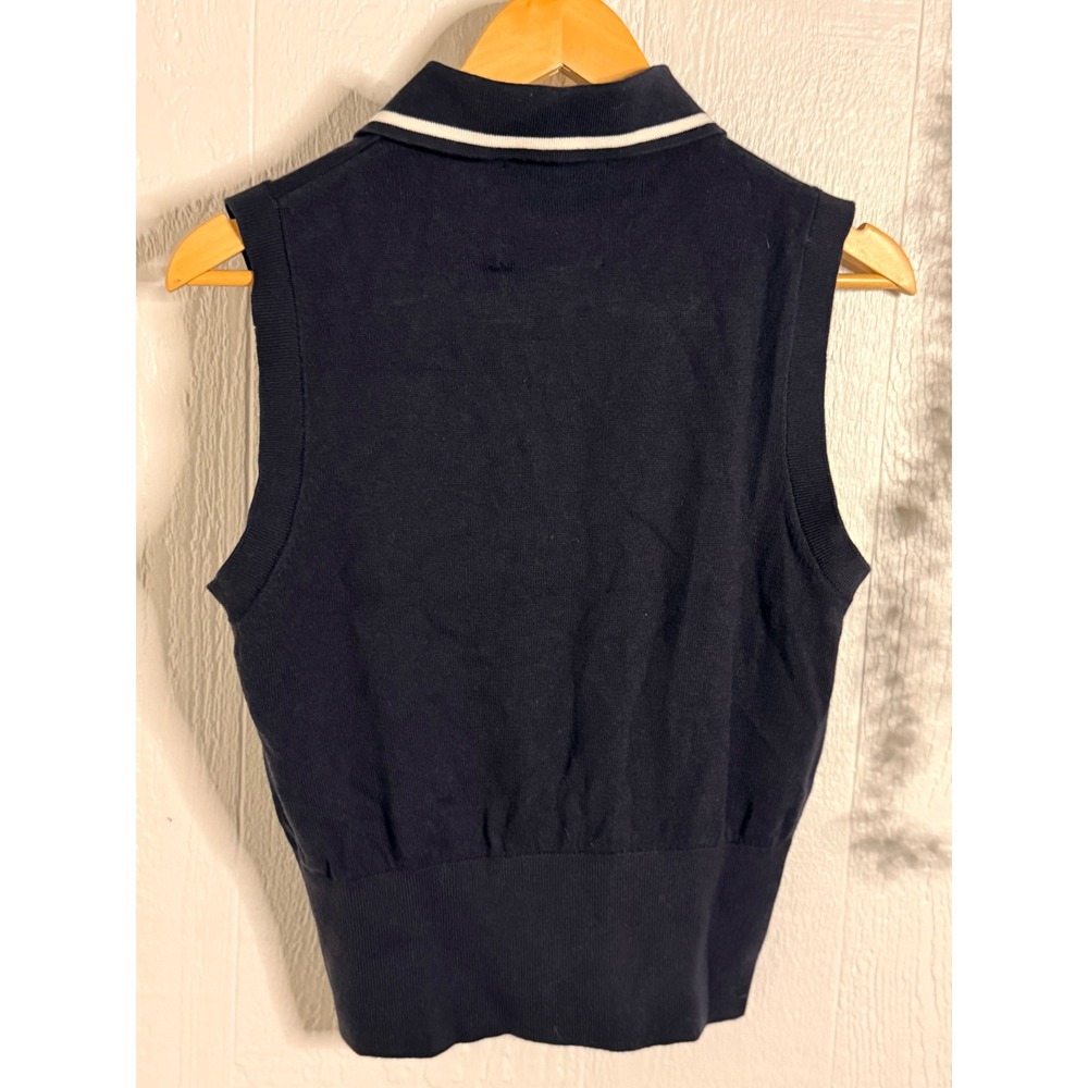525 America Cashmere Sleeveless Polo Tank Navy Blue Ivory Trim NWT - Picture 2 of 3